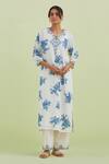 Buy_Kora_Off White Silk, Chanderi, Cotton Embroidery Floral Hand Block Print Kurta Set _Online_at_Aza_Fashions