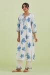 Shop_Kora_Off White Silk, Chanderi, Cotton Embroidery Floral Hand Block Print Kurta Set _Online_at_Aza_Fashions