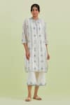 Buy_Kora_Off White Silk, Chanderi, Cotton Floral Hand Block Print Kurta With Pant _at_Aza_Fashions