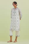 Kora_Off White Silk, Chanderi, Cotton Floral Hand Block Print Kurta With Pant _Online_at_Aza_Fashions
