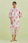 Buy_Kora_Off White Kurta And Pant Handspun Handwoven Cotton Hand Block Print Floral With _at_Aza_Fashions