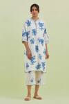 Buy_Kora_Off White Handloom , Embroidery Floral Boota Print Kurta Pant Set _at_Aza_Fashions