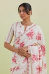 Buy_KORA_Off White Handspun Handwoven Cotton Hand Block Print Floral Saree With Blouse _Online_at_Aza_Fashions