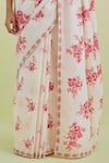 Shop_KORA_Off White Handspun Handwoven Cotton Hand Block Print Floral Saree With Blouse _Online_at_Aza_Fashions