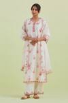 Buy_Kora_Off White Silk, Cotton, Chanderi Embroidery Hand Block Print Kurta Pant Set _at_Aza_Fashions