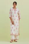 Kora_Off White Silk, Cotton, Chanderi Embroidery Hand Block Print Kurta Pant Set _Online_at_Aza_Fashions