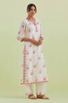 Shop_Kora_Off White Silk, Cotton, Chanderi Embroidery Hand Block Print Kurta Pant Set _Online_at_Aza_Fashions