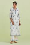 Kora_Off White Silk, Chanderi, Cotton Mirrors, Hand Block Print Kurta Pant Set _Online_at_Aza_Fashions
