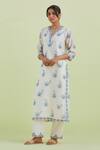 Shop_Kora_Off White Silk, Chanderi, Cotton Mirrors, Hand Block Print Kurta Pant Set _Online_at_Aza_Fashions