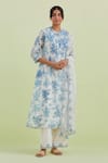 Buy_Kora_Off White Silk, Chanderi, Cotton Embroidery, Mirrors Kantha Work Kurta Pant Set _at_Aza_Fashions