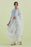 Kora_Off White Silk, Chanderi, Cotton Embroidery, Mirrors Kantha Work Kurta Pant Set _Online