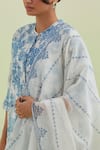 Buy_Kora_Off White Silk, Chanderi, Cotton Embroidery, Mirrors Kantha Work Kurta Pant Set _Online