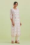 Shop_Kora_Off White Silk, Chanderi, Cotton Embroidery, Hand Block Print Kurta Pant Set _Online_at_Aza_Fashions