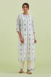 Kora_Off White Kurta Silk Chanderi Hand Block Printed Floral Embroidered Pant Set _Online_at_Aza_Fashions