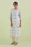 Shop_Kora_Off White Kurta Silk Chanderi Hand Block Printed Floral Embroidered Pant Set _Online_at_Aza_Fashions