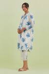 Shop_Kora_Off White Silk, Cotton, Chanderi Embroidery, Mirrors Floral Print Kurta Pant Set _Online_at_Aza_Fashions
