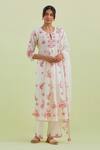 Buy_Kora_Off White Silk, Chanderi, Cotton Embroidery, Floral Print Kurta Pant Set _at_Aza_Fashions