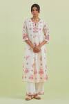 Kora_Off White Silk, Chanderi, Cotton Embroidery, Floral Print Kurta Pant Set _Online_at_Aza_Fashions