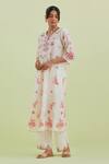 Buy_Kora_Off White Silk, Chanderi, Cotton Embroidery, Floral Print Kurta Pant Set _Online_at_Aza_Fashions