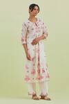 Shop_Kora_Off White Silk, Chanderi, Cotton Embroidery, Floral Print Kurta Pant Set _Online_at_Aza_Fashions