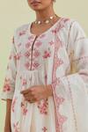Kora_Off White Silk, Chanderi, Cotton Embroidery, Floral Print Kurta Pant Set _at_Aza_Fashions