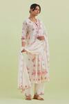 Buy_Kora_Off White Silk, Chanderi, Cotton Embroidery, Floral Print Kurta Pant Set 