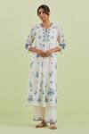 Buy_Kora_Off White Silk, Cotton, Chanderi Embroidery, Mirrors Printed Kurta Pant Set _Online_at_Aza_Fashions