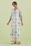 Shop_Kora_Off White Silk, Cotton, Chanderi Embroidery, Mirrors Printed Kurta Pant Set _Online_at_Aza_Fashions