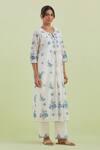 Kora_Off White Silk, Cotton, Chanderi Embroidery, Mirrors Printed Kurta Pant Set _at_Aza_Fashions