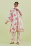 Buy_Kora_Off White Handloom Cotton, Cotton, Chanderi Floral Print Kurta Pant Set _at_Aza_Fashions
