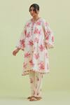 Kora_Off White Handloom Cotton, Cotton, Chanderi Floral Print Kurta Pant Set _at_Aza_Fashions