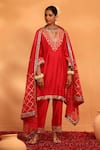 Buy_SWATI WADHWANI COUTURE_Red Chanderi Embellished Gota Pati Notched Round Rangrez Scallop Hem Kurta Set _Online_at_Aza_Fashions