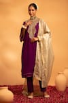 Buy_SWATI WADHWANI COUTURE_Purple Chanderi Embellished Zari Notched Round Shagun Kurta Set _at_Aza_Fashions