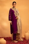 Shop_SWATI WADHWANI COUTURE_Purple Chanderi Embellished Zari Notched Round Shagun Kurta Set _Online_at_Aza_Fashions