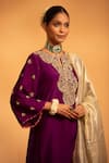 SWATI WADHWANI COUTURE_Purple Chanderi Embellished Zari Notched Round Shagun Kurta Set _at_Aza_Fashions