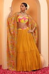 SWATI WADHWANI COUTURE_Yellow Crepe Embellished Floral Blouse Ruhani Printed Cape With Lehenga Set _Online_at_Aza_Fashions