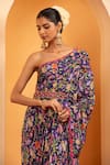 Shop_SWATI WADHWANI COUTURE_Blue Crepe Embellished Floral Asymmetric Meher Printed Kaftan _Online_at_Aza_Fashions