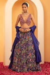 Buy_SWATI WADHWANI COUTURE_Blue Crepe Embellished Floral Plunge V Riwaaz Blouse Lehenga Set _at_Aza_Fashions