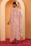 Shop_SWATI WADHWANI COUTURE_Pink Crepe Printed Floral Blouse Scoop Adaa Draped Skirt Set With Cape _at_Aza_Fashions