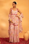 Buy_SWATI WADHWANI COUTURE_Pink Crepe Printed Floral Scoop Khwaab Kurta Gharara Set _Online_at_Aza_Fashions