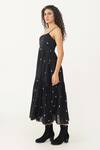 Indigo Dreams_Black 100% Cotton Hand Woven Circular Jamdani Square Maple Bralette Dress _Online_at_Aza_Fashions