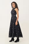 Buy_Indigo Dreams_Black 100% Cotton Hand Woven Circular Jamdani Halter Meadow Maxi Dress _Online_at_Aza_Fashions