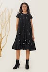 Indigo Dreams_Black 100% Cotton Hand Woven Circular Jamdani Round Orio Swing Dress _Online_at_Aza_Fashions