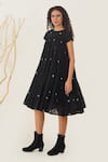 Buy_Indigo Dreams_Black 100% Cotton Hand Woven Circular Jamdani Round Orio Swing Dress _Online_at_Aza_Fashions