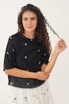 Indigo Dreams_Black 100% Cotton Hand Woven Circular Jamdani Round Palm Top With Skirt _Online_at_Aza_Fashions