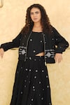 Shop_Indigo Dreams_Black 100% Cotton Hand Woven Geometric Jamdani Open Front Sahara Bomber Jacket _Online_at_Aza_Fashions