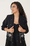 Shop_Indigo Dreams_Black 100% Cotton Hand Woven Geometric Jamdani Sahara Bomber Jacket With Dress _Online_at_Aza_Fashions