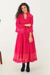 Buy_Indigo Dreams_Pink 100% Cotton Handwoven Jamdani Dress Scalloped V Jacket Set _at_Aza_Fashions