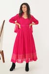 Buy_Indigo Dreams_Pink 100% Cotton Handwoven Jamdani Dress Scalloped V And Jacket Set _Online_at_Aza_Fashions