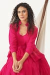 Shop_Indigo Dreams_Pink 100% Cotton Handwoven Jamdani Dress Scalloped V And Jacket Set _Online_at_Aza_Fashions